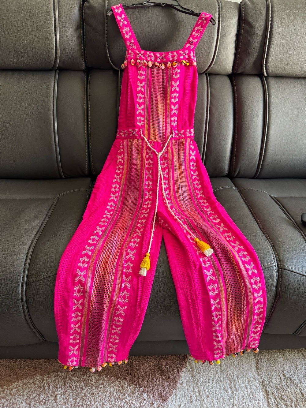 SAYLOR Fuchsia boho embroidered cross back jumpsuit small